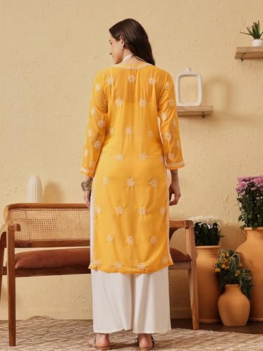 Ada Indian Hand Embroidered Chikankari Ethnic Wear Georgette Kurta Kurti Tunic for Women A955042