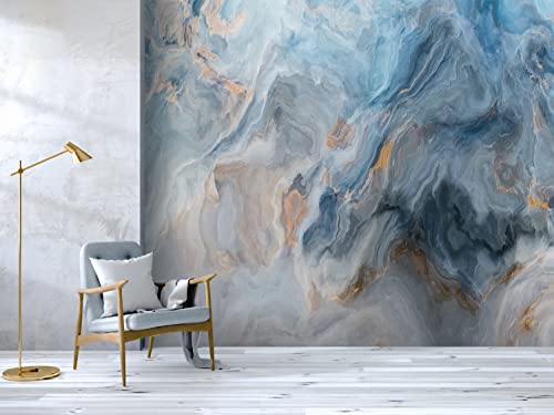 144"Wx100"H Self Adhesive Wallpaper Roll Paper Blue Marble Pattern With Grey And Gold Inclusions Abstract Texture Peel And Stick Wallpaper Decorative Wall Mural Posters Home Covering Interior Film #TOP2