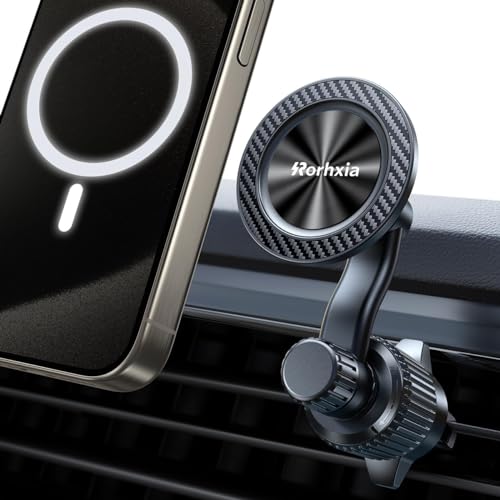 Rorhxia Fits MagSafe Car Mount, [20 Strong Magnets][Never Blocking Vent, Enjoy Comfort of A/C] Magnetic Phone Holder for Car Universal Extension Vent Clip Car Phone Holder Fit for iPhone 15 Pro Max
