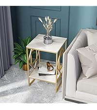 Marble Top Side Table 2 Tier Square End Tables Sintered Stone