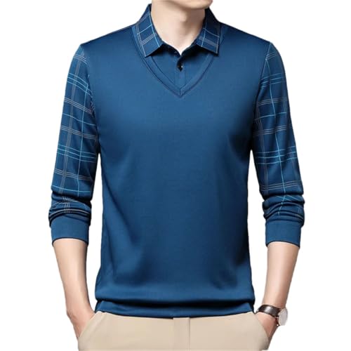 Men's Long Sleeve Polo Shirts Fake Two-Pieces Shirt Collar Sweaters Business Casual Shirt Tops for Men