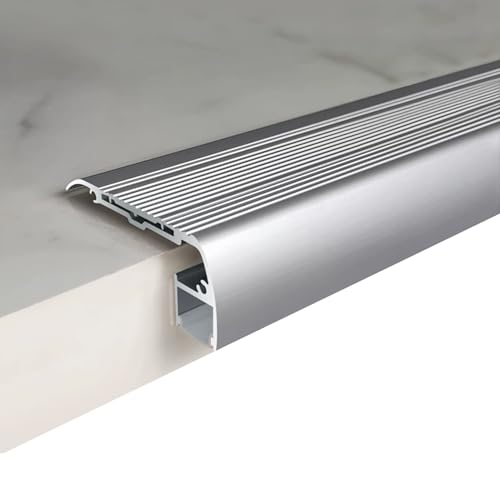 Profilé de Bord de Marche en Aluminium en Forme de L avec éclairage LED Intégré, pour Terrasses et Marches en Béton(Argent)