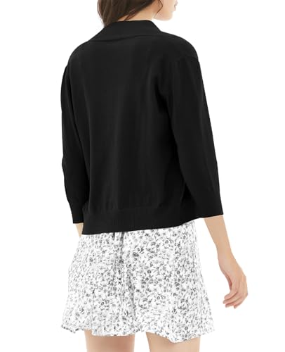QUALFORT 3/4 Sleeve Cropped Cardigan for Women Dressy Lightweight Open Front Knit Short Bolero Shrugs2