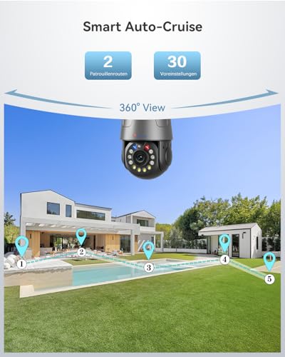 Ctronics 4K 8MP 30X Optischer 3D-Zoom &Uuml;berwachungskamera Aussen WLAN, Auto-Tracking mit Zoom & Patrouille, Personen-/Fahrzeug-/Tier-Erkennung, R&B Warnlichter, 150m Nachtsicht, 2,4/5G, Cloud, Metall