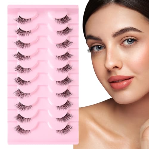 AUYAO Pestañas Postizas Naturales, 10 Pares Medias Pestañas Banda Tranparentes, False Eyelashes, Half Lashes, Wispy Suave, H08