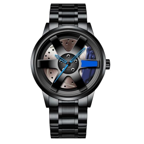 Montre-bracelet à quartz pour homme avec cadran moyeu noir et bracelet interchangeable en acier
