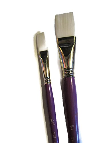 Set of 2pcs Artist Quality Synthetic White Sable One Stroke Brushes Size 1/2'' & 1'' inch Short Handle for Water Color -Oil -Acrylic