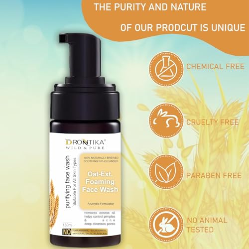 Image of Drontika Wild & Pure 2% Oat & Tea Tree Oil Deep Nourish Foaming Face Wash For Dry, Sensitive Skin | Non-drying Face Wash For Women & Men 150ml. (Oat Blossom)