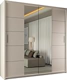 SLIDING WARDROBE 4U Winnipeg Double Door Sliding Mirror Wardrobe with Adjustable Shelves and Hanging Rails (White, 203cm)