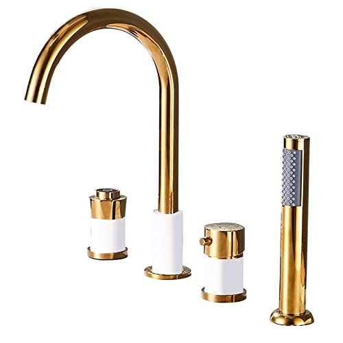 CPYGMXI Bathtub Faucets Bath 4 Hole Bath Mixer Tap with Hand Shower Hand Bath Shower Bathroom Shower Head and Hose Set for Bath 