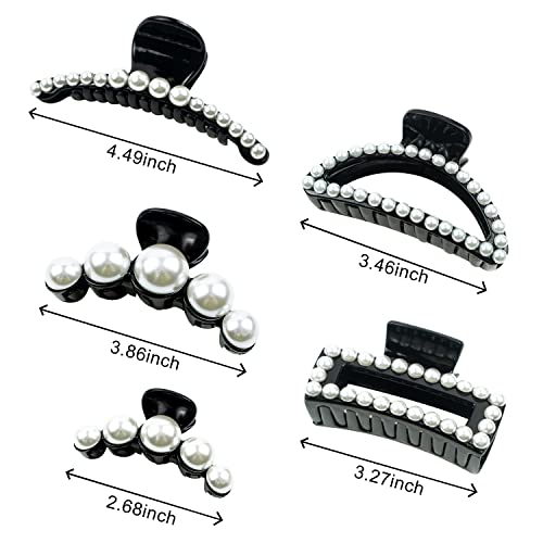 Maorulu 5 Pcs Pearl Hair Claw Clips For Women And Girls Styling Hair Clips For Thick And Thin Hair Strong Hold Nonslip Medium Large Hair Jaw Clips Hair Accessories Hair Barrette Clamps, Black #TOP1