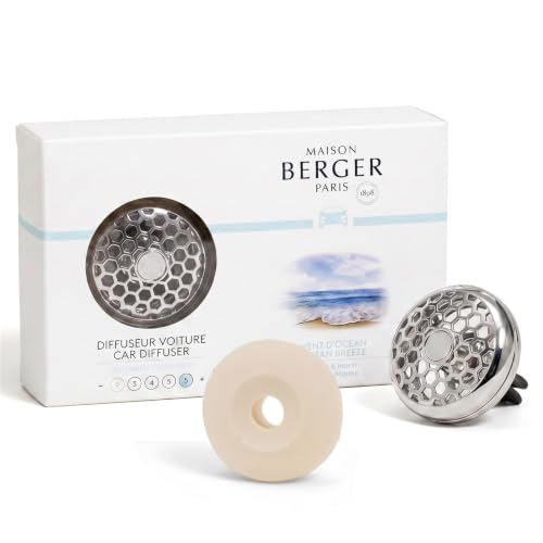 Image of MAISON BERGER Car Diffuser Set, Ocean Breeze | Marine Rose Musk Notes, Refillable Vent Clip with Ceramic Refill, Passive 4-Week Diffusion, Made in France