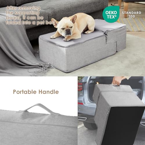Image of EHEYCIGA Dog Stairs for Bed 18 inch H, 4-Step Dog Steps for High Bed, Pet Steps for Small Dogs and Cats, Non-Slip Balanced Pet Ramp Indoor, Light Grey