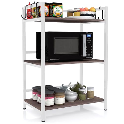 Image of wow craft 3-Layer Multipurpose Microwave Oven & OTG Stand | Floor-Mount Kitchen Storage Shelf with Sturdy Black Metal Frame | Engineered Wood | White Finish | Spacious & Durable (90x60x40 cm)