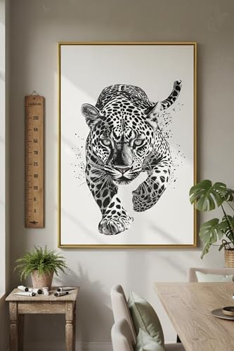 Peinture de jaguar en noir et blanc - Affiche sur toile 50x70 cm encadrée