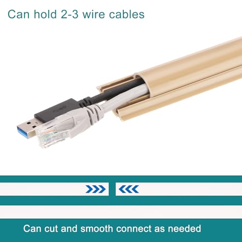 HARFINGTON 2 piezas cubre cables para piso 13in x 1.4in x 0.4in PVC protector de cables para piso para ocultar cables y prevenir tropiezos, marrón (26in longitud total) miniatura 5