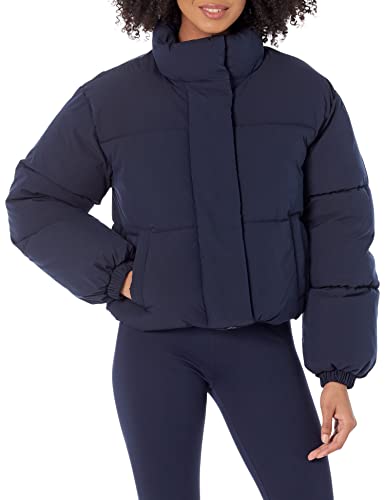Amazon Essentials Women's Cropped Full-Zip Puffer Jacket (Quilted Matte or Sherpa Fleece), Navy, X-Large