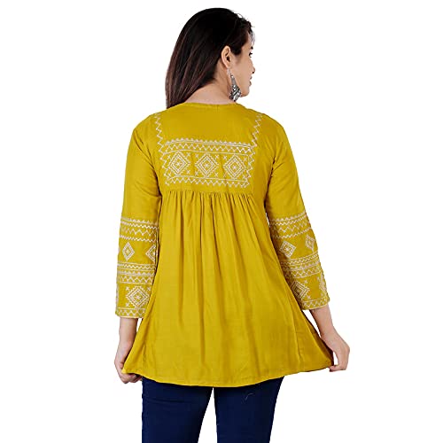 Image of Women�s Stylish Fashionable Rayon Embroidery top Size Casual || Party || Beach || Formal || Meeting || Office wear || Party || Evening || College (Mustard, M)