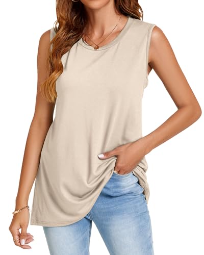 Image of Womens Tank Tops Summer Casual Sleeveless Top Loose Fit Basic Tunic Shirts