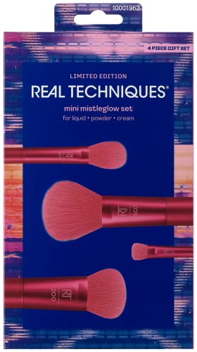 REAL TECHNIQUES Kit de brochas de maquillaje de edición limitada, para maquillaje líquido, polvo y crema, relleno de calcetines, rosa, juego de 4 piezas