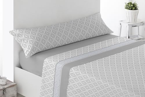 Energy Colors Textil-Hogar - Verano Cama 150 - Juego Sábanas 3 Piezas con Bajera Ajustable 1 Funda Almohada y Encimera Microfibra (Ciril Gris)