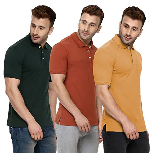Image of CHKOKKO Men's Cotton Regular Fit Polo T-Shirt Combo Pack of 3
