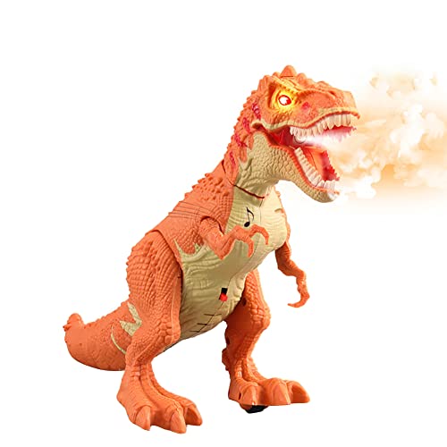 Juguete de dinosaurio con función de pulverización dinosaurio eléctrico T-Rex dinosaurio juguete con luz LED y sonido, robots dinosaurio figuras juguete con caminar, ojos brillantes naranja Cover