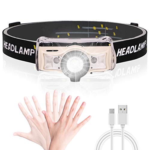 Powerole Linterna Frontal LED USB Recargable, Super Brillante 4 Modos Luz de Cabeza (Luz Blanca/Luz Roja/Sensor), IPX6 Impermeable, Frontal LED para Correr, Acampar, Pescar, Ciclismo, Camping Cover