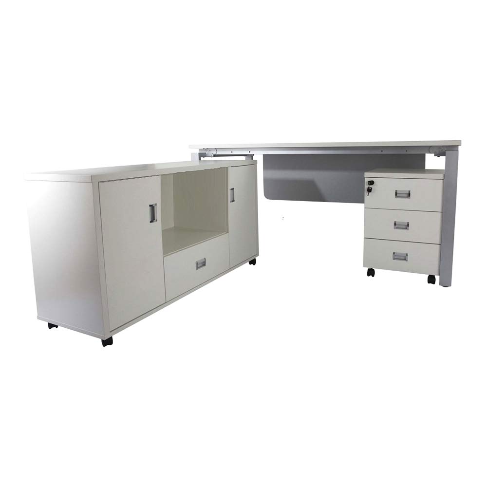 Mahmayi Carre 5116 L Extension Office Workstation With Side Cabinet Finished Melamine -W160Cms X D160Cms H75Cms (White)
