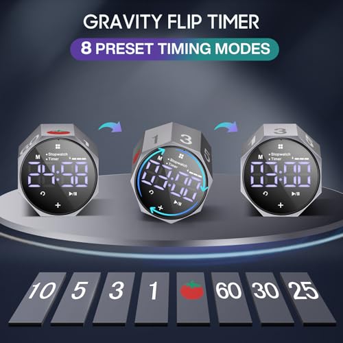 ADHD Pomodoro Timer Metal Gravity Rotation 1.8” LED Large Screen, Grey - Image 5