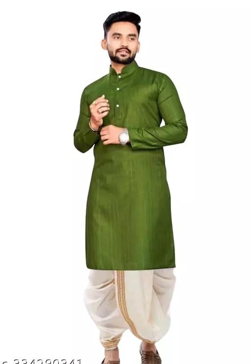 SONBAI Men Cotton Kurta with Silk Dhoti Multicolor-picture-16
