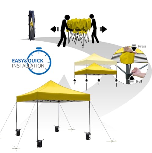 10x10 Heavy Duty Canopy Pop Up Commercial Canopy Tent, Vendor Tent with 400D Oxford Fabric for Camping Outdoor Events Parties Weddings, UPF 50+ Waterproof (Yellow) by AERGERGER - Used condition - Image 7