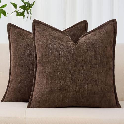 Allorry Throw Pillow Covers 20x20 Brown Chenille Solid Home DecorSY014B20