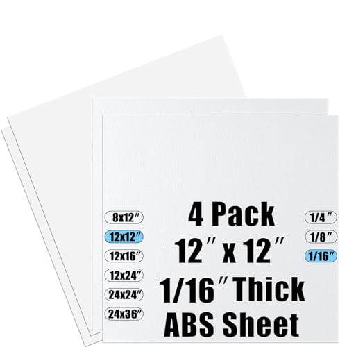 Image of ABS Plastic Sheet 1 /16 Inch Thick 12 inch x 12 inch (4-Pack),Two-Sided Heat Moldable Panel (Thermoplastic Textured Front & Smooth Back), White Thermoform Board Great for DIY Projects, Decor, Handcrafts