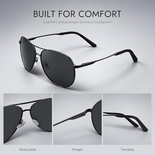 Image of Eiuizah Polarized Aviator Sunglasses for Men Women UV400 Driving Shades | Polarized Lenses Reduce Glare with UV Protection Lightweight Aviator Designed for Driving Fishing Outdoor Activities