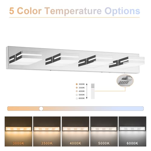 SineRise LED Modern Bathroom Vanity Light Fixtures (4-Light, 30-Inch)(5CCT, Dimmable), Chrome Modern Acrylic Bathroom Wall Lighting Fixtures Over Mirror (3000K/3500K/4000K/5000K/6000K) by SineRise - Used condition - Image 3