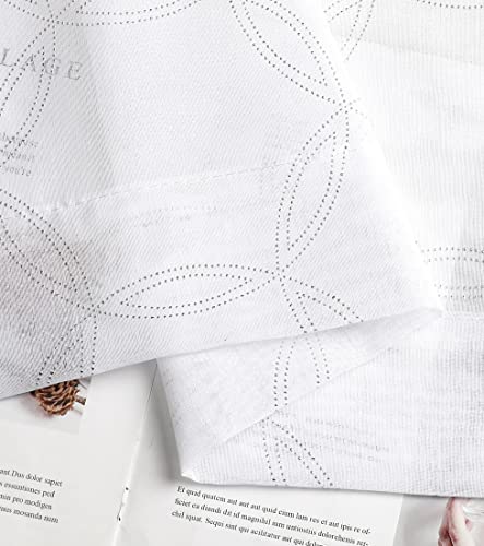 White Sheer Kitchen Curtain Valance 15 Inch Length, Circle Round Pattern Rod Pocket Linen Texture Voile Short Small Curtains Window Treatment Curtain Drapes For Kitchen Bathroom, 56" X 15", 1 Panel #TOP5