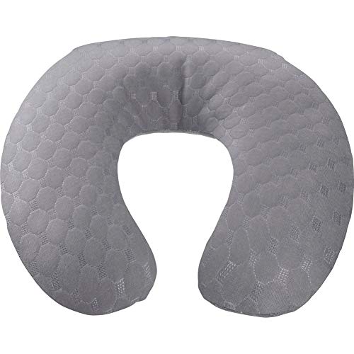 BeWell Memory Foam Neck Pillow with Stay Cool Neck Support for Adults + Kids, Washable Cover and Attached Luggage Strap, Gray