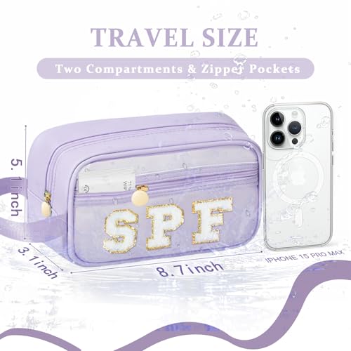 Image of COSHAYSOO Clear Sunscreen Bag Makeup Toiletries Pouch Beach Vacation Essentials Summer Travel Stuff Accessories Personalized Graduation Gifts for Her Women College Teen Girls Teacher Nurse Purple SPF