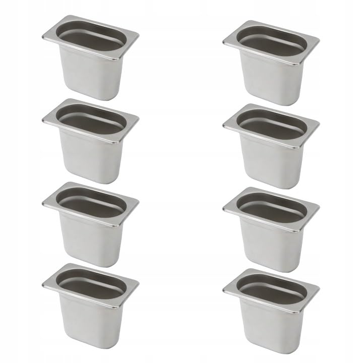 MEGA-M Pojemniki GN 1/9 stal nierdzewna 15 cm zestaw 8 szt