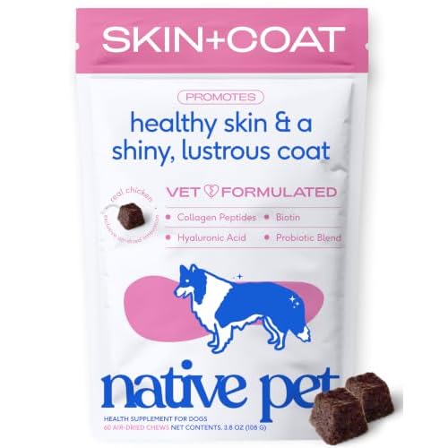 Native Pet Skin & Coat Chews – Omega 3 Fish Oil for Dogs Skin & Coat Supplement – Itch Relief, Shiny Fur & Shedding Support – Collagen, Hyaluronic Acid, Biotin, Probiotics & Salmon Oil – 60 Chews