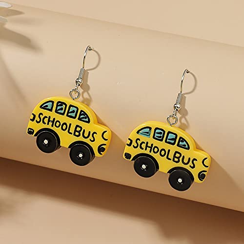 Lovely School Bus Dangle Earrings Resin Cartoon Car Funny Earrings Students Teachers Jewelry2