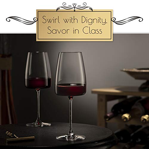 Beneti Exquisite Red Wine Glasses [Set Of 4] 17 Ounce - Premium Clear Glass Bordeaux Wine Glasses, Large Bowl Stemware, Square Wine Blown Glasses #TOP2