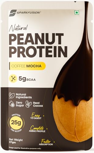Image of SparkFusion Natural Peanut Protein Isolate-10 Pack - 25g Protein, 5g BCAA, Zero Sugar, Gut-Friendly, Vegan, Lab-Tested, No Artificial Additives (370g), Coffee
Mocha)