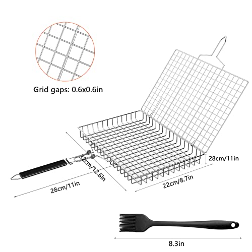 Newthinking BBQ Grill Basket for Vegetable and Fish Portable Stainless Steel Folding Barbecue Grill Basket Net with Removable Handle for Roast Fish Vegetables BBQ Party - Image 3