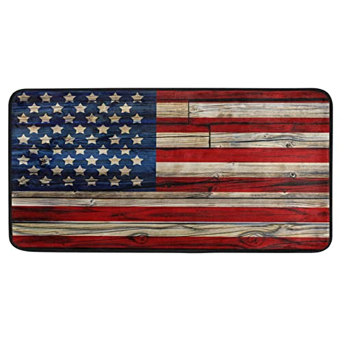 Naanle 4th of July Kitchen Floor Mat Wooden American Flag Non Slip Absorbent Comfort Standing Mat Kitchen Runner Rug for Hallway Entryway Bathroom Living Room Bedroom 39 x 20 Inches