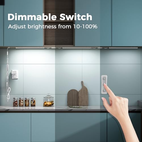 Image of ASOKO Under Cabinet Led Light Plug in, Dimmable Daylight White 4000K, 3 Pack 12 inch Linkable Under Counter Lights 1500lm for Kitchen, Shelf, Workbench, Cupboard, Upgrade ETL Listed Plug 24V
