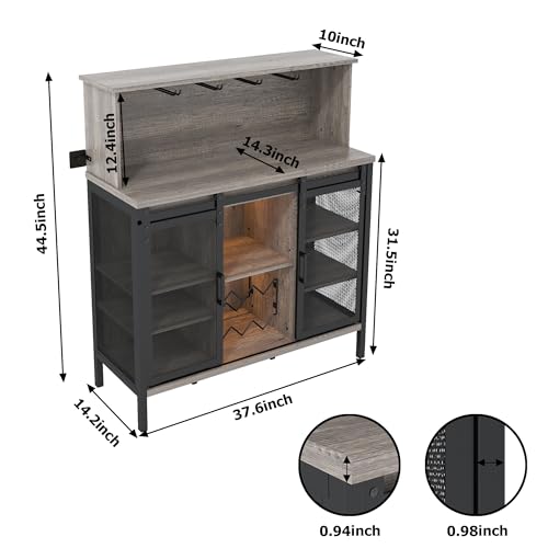 QNICE-Coffee-Wine-Bar-Cabinet-with-Sliding-Barn-Door-Farmhouse-Buffet-Cabinet-with-Wine-Rack-Glass-Holder-Led-Storage-Cabinet-for-Kitchen-Living-Dining-RoomDark-Rustic-Oak QNICE Coffee Wine Bar Cabinet with Sliding Barn Door Farmhouse Buffet Cabinet with Wine Rack Glass Holder Led Storage Cabinet for Kitchen Living Dining RoomDark Rustic Oak