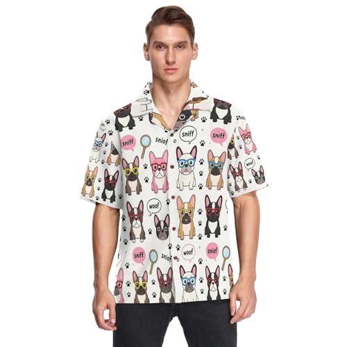 Chemise d'été de plage style hawaïen à manches courtes motif Frenchie Dog homme