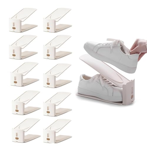 Adjustable Double Layer Shoe Rack Organizer – Space Saving Stackable Shoe Shelf with 3-Level Height Adjustment, Pull-Out Design for Easy Access, Fits All Types of Shoes (20-Pack)